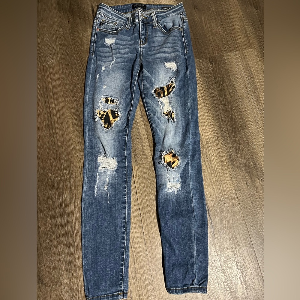 Judy Blue Jeans Womens 1/25 Skinny Fit Distressed Whisker Thrashed 27.5” length